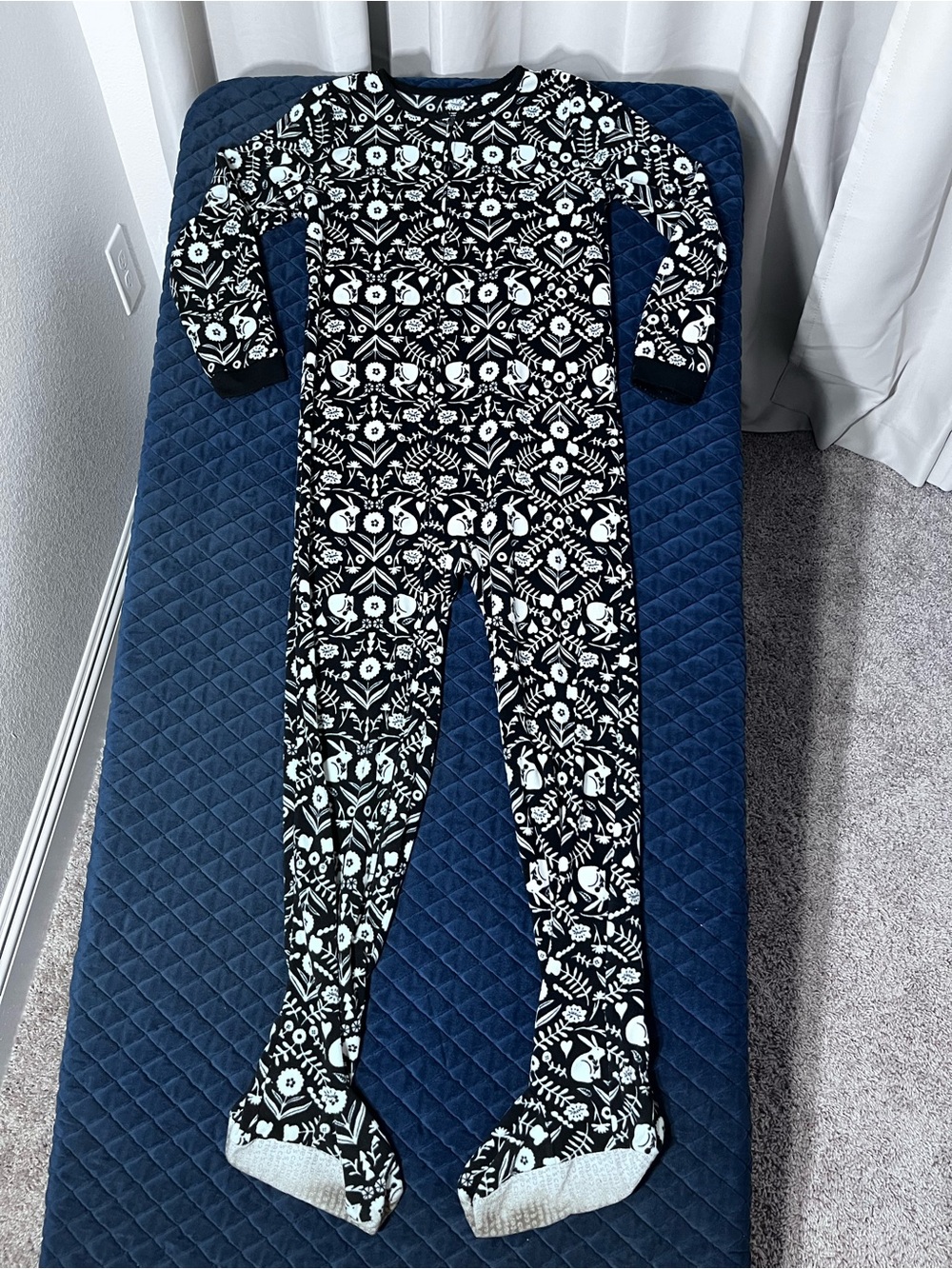 Carter's Black & White Floral Patterned Footed One-Piece Pajamas Front Zippper